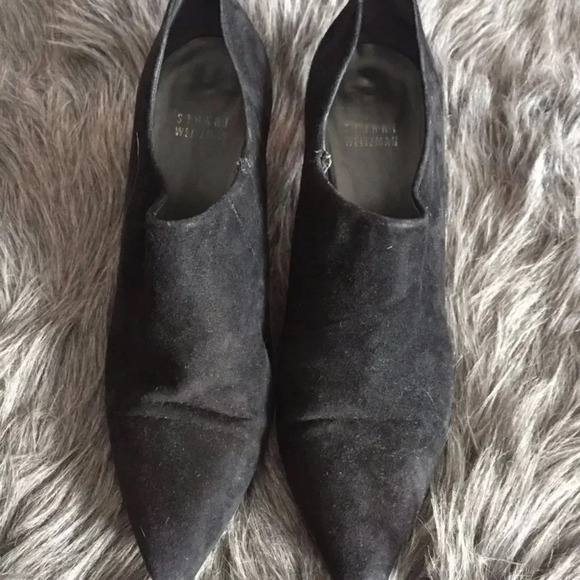 Stuart Weitzman Black Suede Heeled Ankle Booties 7 - Picture 2 of 5